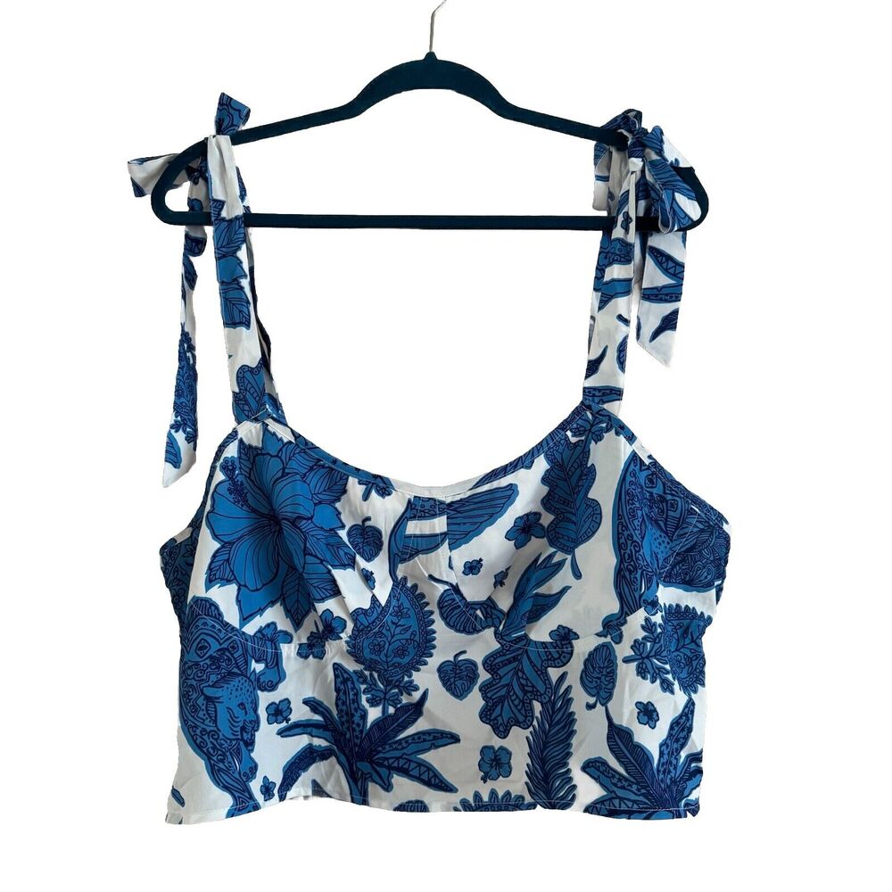Cider Bustier Crop Top Floral Blue White Tie Straps Women's Plus Size 2XL NWT